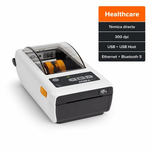 Impresora sanitaria Zebra ZD411 Healthcare ZD4AH23-D0EE00EZ térmica directa de 300 ppp con USB, Ethernet y Bluetooth 5