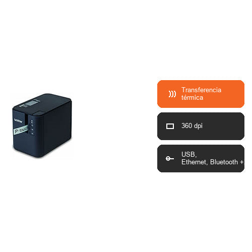 Características de la impresora de etiquetas Brother PTP950N PTP950NWUR1: Transferencia térmica, 360 dpi, USB, Ethernet, Bluetooth +2