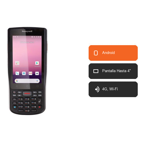 Características del terminal de mano Honeywell EDA51K EDA51K-1-BE31SQGRK: Android, Pantalla Hasta 4", 4G, Wi-Fi