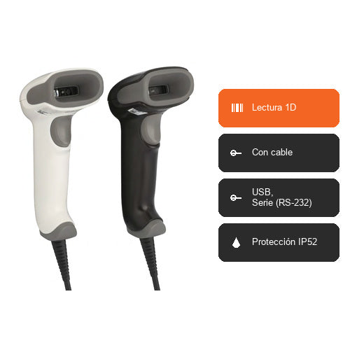 Características del lector de códigos de barras Honeywell 1470G2D 1470G2D-5USB-R: Lectura 1D, Con cable, USB, Serie (RS-232), Protección IP52