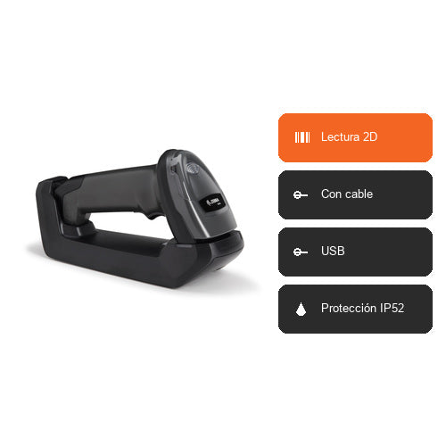 Características del lector de códigos de barras Zebra DS4678 negro DS4678-DP7U210EPFR: Lectura 2D, Con cable, USB, Protección IP52