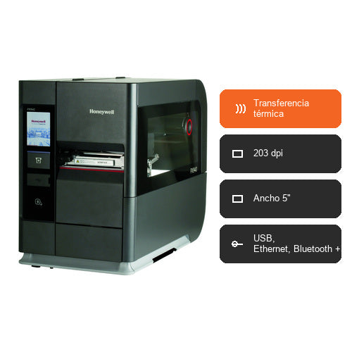Características de la impresora de etiquetas Honeywell PX940A PX940A00100061200: Transferencia térmica, 203 dpi, Ancho 5", USB, Ethernet, Bluetooth +3