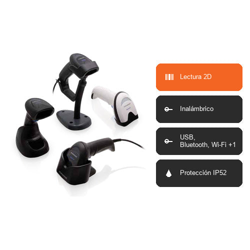 Características del lector de códigos de barras Datalogic QM2500 QM2500-BK-433: Lectura 2D, Inalámbrico, USB, Bluetooth, Wi-Fi +1, Protección IP52