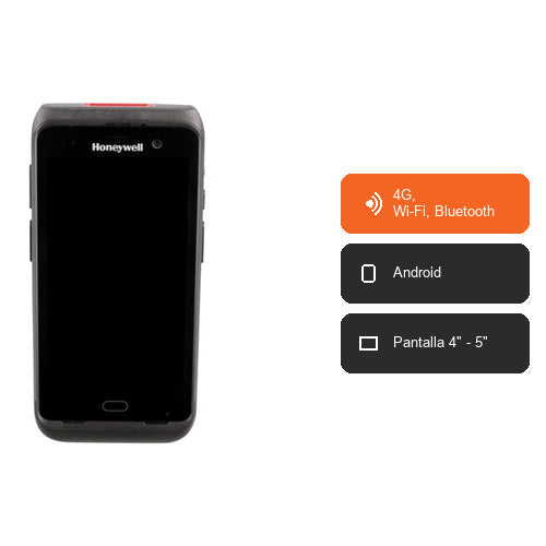 Características del terminal de mano Honeywell CT40XP CT40P-L0N-28R11AE: 4G, Wi-Fi, Bluetooth, Android, Pantalla 4" - 5"