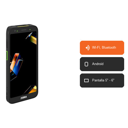Características del terminal de mano Zebra TC501 TC5010-021A1A0001-A6: Wi-Fi, Bluetooth, Android, Pantalla 5" - 6"