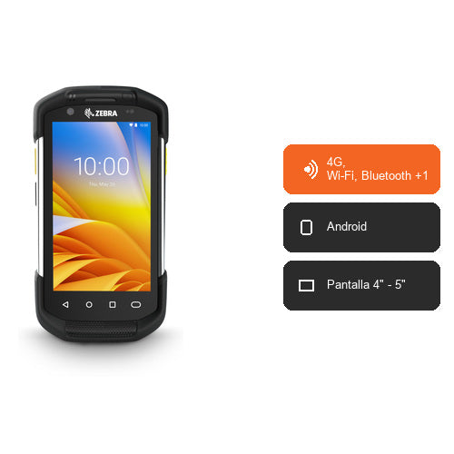 Características del terminal de mano Zebra TC77 TC77HL-6ME34BG-A6: 4G, Wi-Fi, Bluetooth +1, Android, Pantalla 4" - 5"