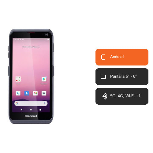 Características del terminal de mano Honeywell EDA57 EDA57-11BE61H21RK: Android, Pantalla 5" - 6", 5G, 4G, Wi-Fi +1