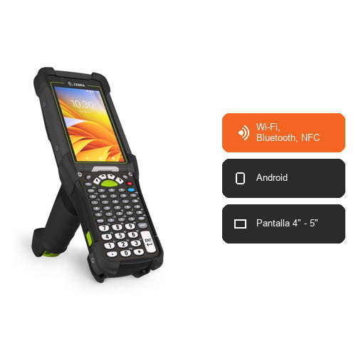 Características del terminal de mano Zebra MC94 MC9401-0G1M6CSS-A6: Wi-Fi, Bluetooth, NFC, Android, Pantalla 4" - 5"