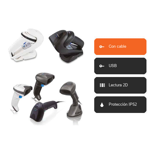 Características del lector de códigos de barras Datalogic GBT4500 GBT4500-BK-BTK1HDD: Con cable, USB, Lectura 2D, Protección IP52