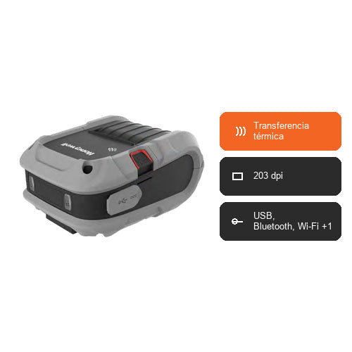 Características de la impresora de etiquetas Honeywell RP4F RP4F0001D22: Transferencia térmica, 203 dpi, USB, Bluetooth, Wi-Fi +1