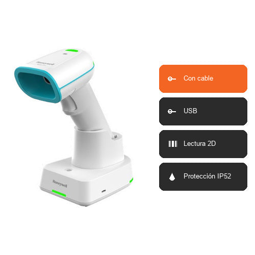 Características del lector de códigos de barras Honeywell 1962HC 1962HHD-5USB-9BF: Con cable, USB, Lectura 2D, Protección IP52