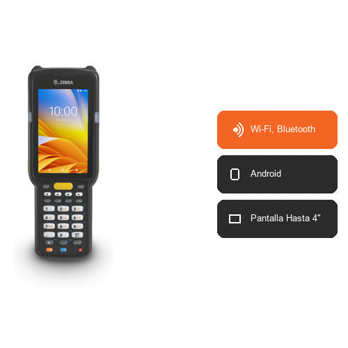 Características del terminal de mano Zebra MC3300 MC330L-GE4EG4RW: Wi-Fi, Bluetooth, Android, Pantalla Hasta 4"