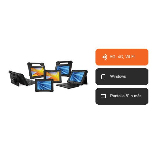Características del terminal de mano Zebra L10AX RTL10C1-3A12X1X: 5G, 4G, Wi-Fi, Windows, Pantalla 8" o más