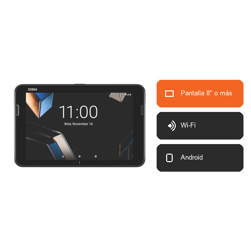 Características del terminal de mano Zebra ET401 ET4010B-00101B0P-A6: Pantalla 8" o más, Wi-Fi, Android