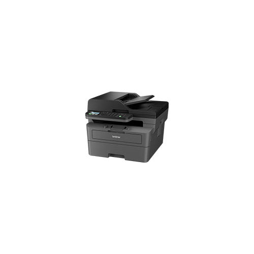Detalle de la impresora de etiquetas Brother MFC-L2800DW con su zona de trabajo