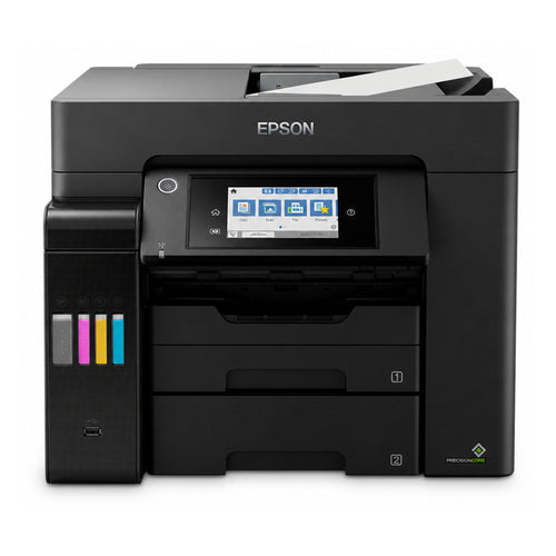 Detalle de la impresora de etiquetas Epson ET-5855 con su zona de trabajo