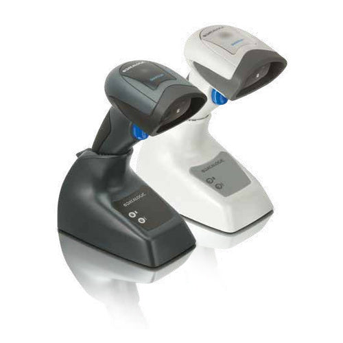 Detalle del lector de códigos de barras Datalogic QUICKSCAN M negro con su zona de trabajo