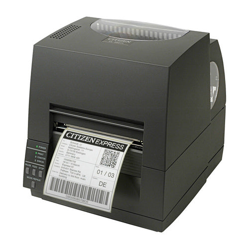 Detalle de la impresora de etiquetas Citizen CL-S621II con su zona de trabajo