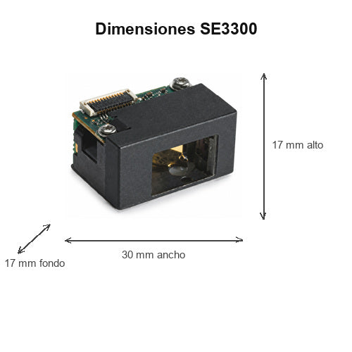 Dimensiones del lector de códigos de barras Zebra SE3300 SE-3300WA-L000R: 17 mm de alto, 30 mm de ancho, 17 mm de fondo