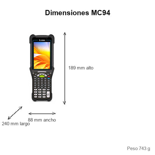 Detalle del terminal de mano Zebra MC94 negro con su zona de trabajo