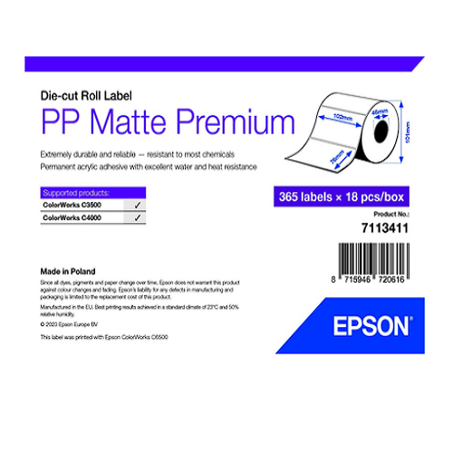 Epson Etiquetas multipropósito - PP mate prem DIE-CUT roll 102x76 mm, 365 etiquetas - SKU: 7113411