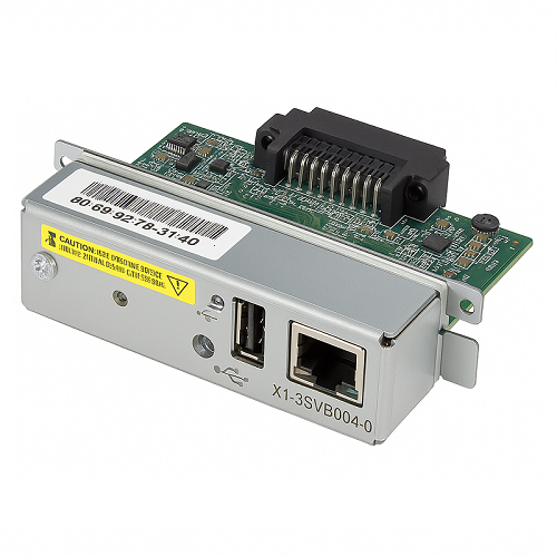 “Tarjeta de interfaz Ethernet Epson UB-E04 C32C881023 vista frontal con conector RJ-45 10/100Base-T”