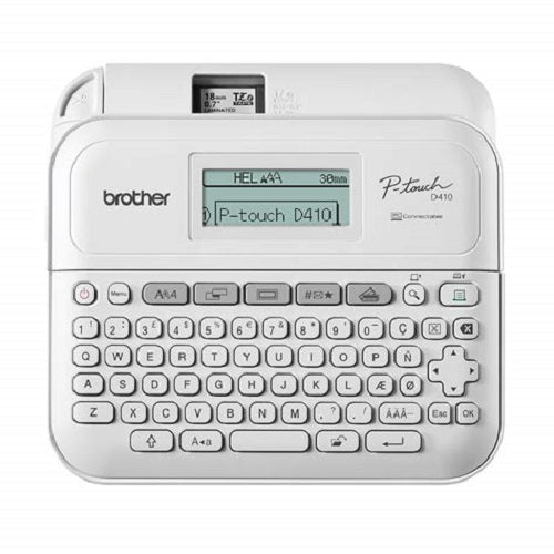 Detalle teclado QWERTY y pantalla gráfica Brother PT-D410