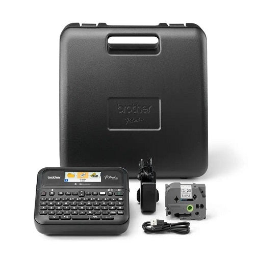Kit completo etiquetadora Brother PT-D610BT con funda rígida, cable USB y cinta TZe