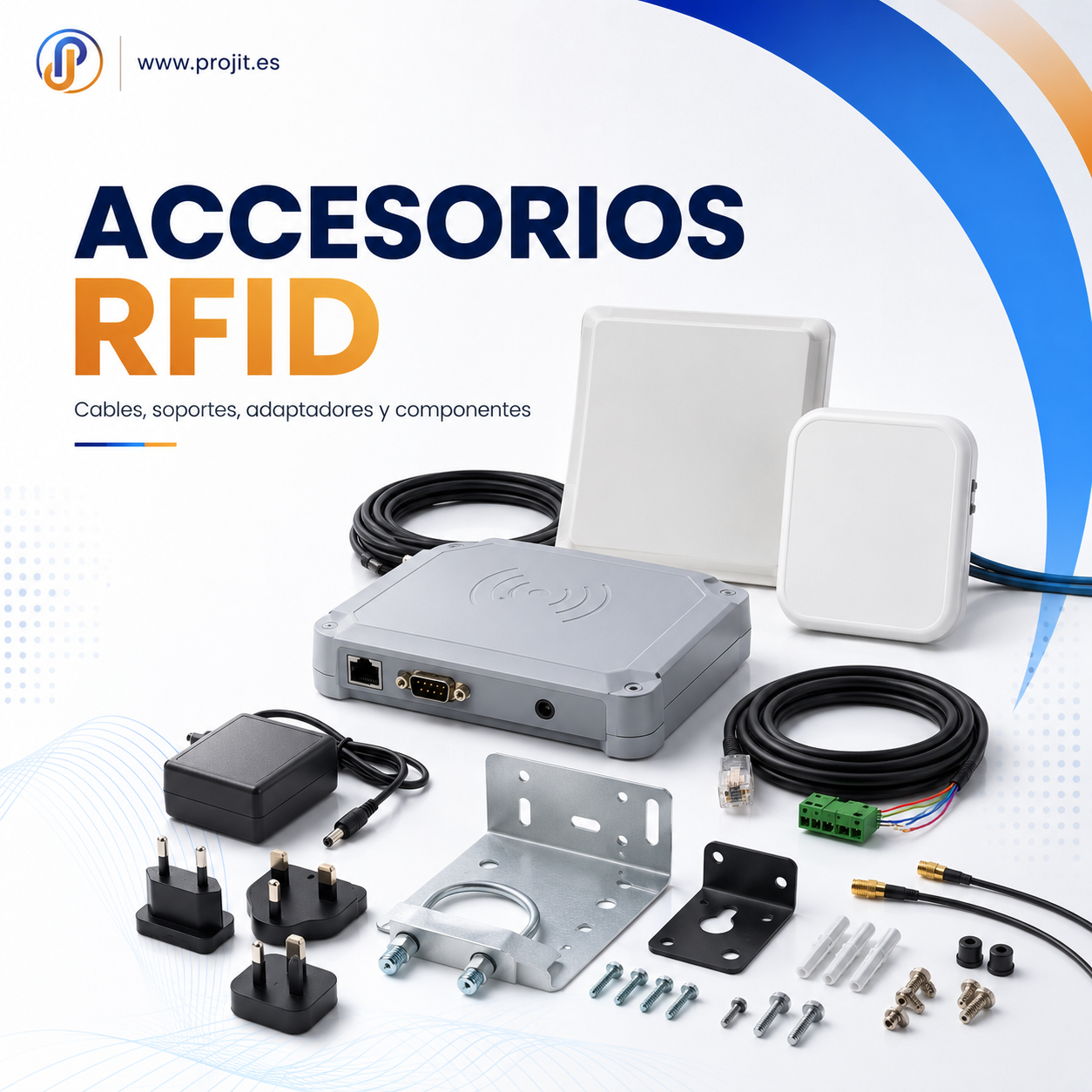 Accesorios RFID con cables, soportes, adaptadores, conectores y componentes para instalar o ampliar sistemas projit.es