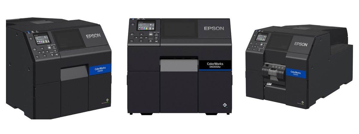 Imagen de la familia Epson ColorWorks C6000AE con sus equipos