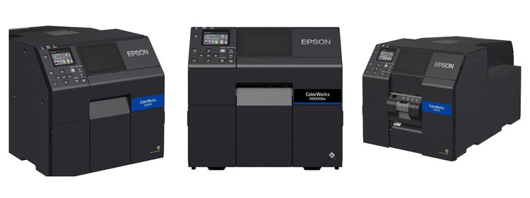 Imagen de la familia Epson ColorWorks C6000AE con sus equipos