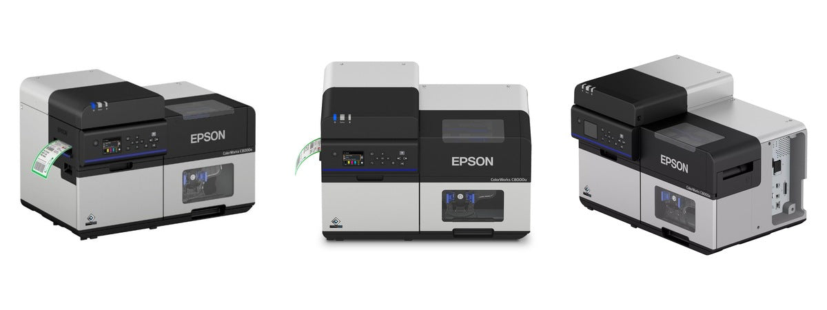 Imagen de la familia Epson ColorWorks C8000E con sus equipos