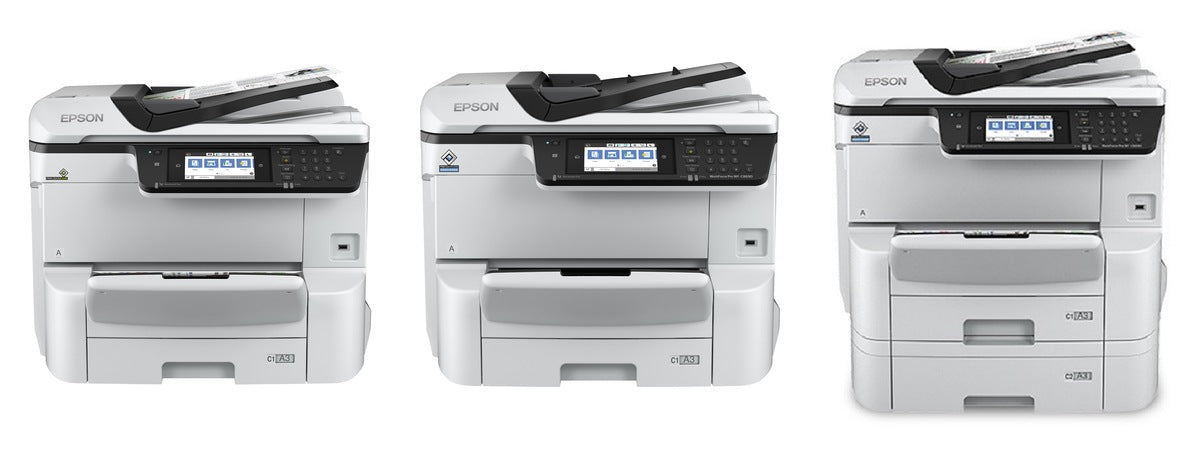 Imagen de la familia Epson WorkForce Pro WF-C8690 con sus equipos