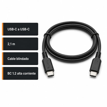 Cable Zebra CBA-U65-S07ZAR USB-C a USB-C blindado de 2,1 m con BC 1.2