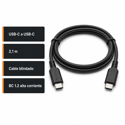 Cable Zebra CBA-U65-S07ZAR USB-C a USB-C blindado de 2,1 m con BC 1.2