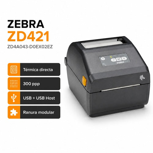 Impresora Zebra ZD421 ZD4A043-D0EX02EZ térmica directa de 300 ppp con USB Host y ranura modular