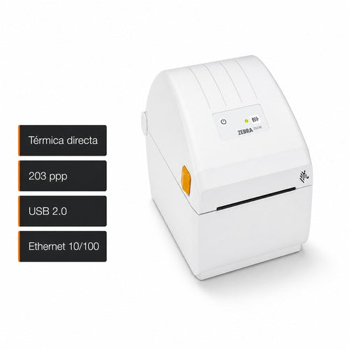Impresora Zebra ZD230 blanca ZD23W42-D0EC00EZ de 203 ppp con USB 2.0 y Ethernet
