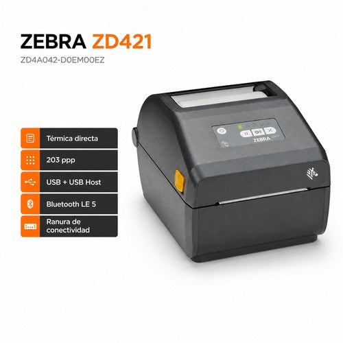 Impresora Zebra ZD421 ZD4A042-D0EM00EZ térmica directa de 203 ppp con USB Host, Bluetooth LE 5 y ranura de conectividad