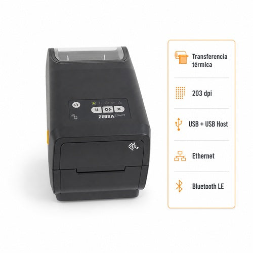 Impresora Zebra ZD411T ZD4A022-T0EE00EZ de transferencia térmica y 203 ppp con USB, Ethernet y Bluetooth LE