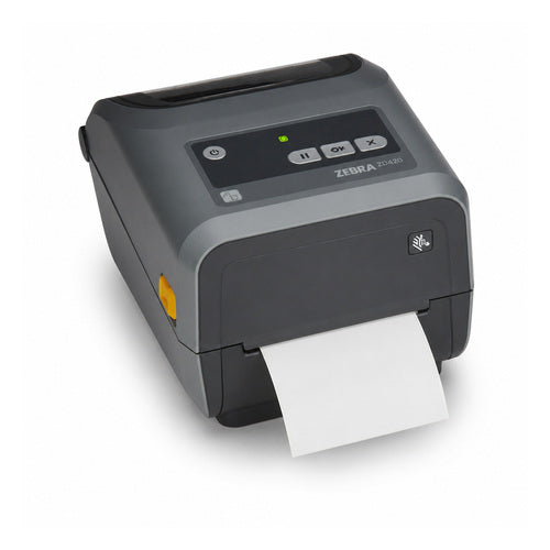 Impresora de etiquetas Zebra ZD421 ZD4AH42-30EX02EZ en uso sobre fondo blanco