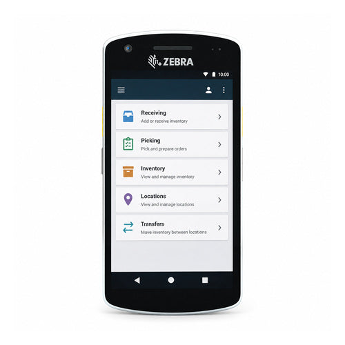 Terminal de mano Zebra EC55 negro EC55BK-21B242-A6 en uso sobre fondo blanco