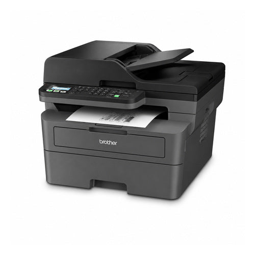 Impresora de etiquetas Brother MFC-L2800DW MFCL2800DWRE1 en uso sobre fondo blanco