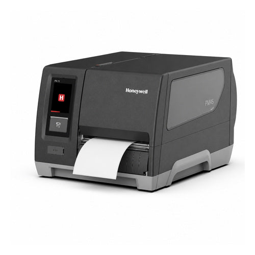Impresora de etiquetas Honeywell PM45 PM45CA1010030200 en uso sobre fondo blanco