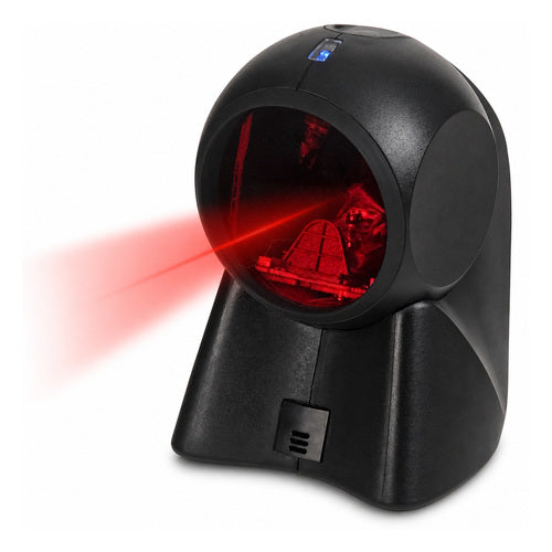 Lector de códigos de barras Honeywell MS7120 negro MS7120-38-3 en uso sobre fondo blanco