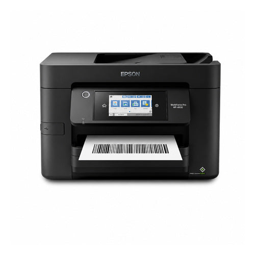 Impresora de etiquetas Epson WF-4820DWF C11CJ06403 en uso sobre fondo blanco