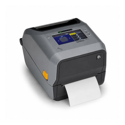 Impresora de etiquetas Zebra ZD621 gris ZD6A042-30EF00EZ en uso sobre fondo blanco