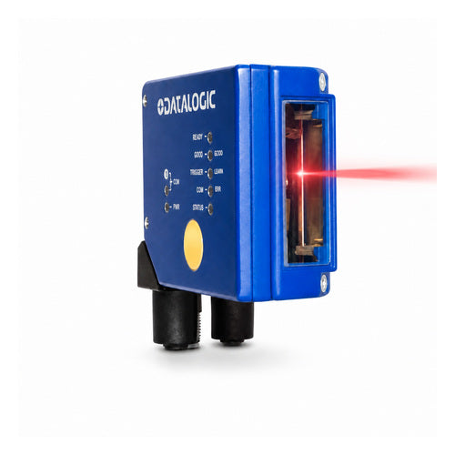 Lector de códigos de barras Datalogic DS2400N 930181489 en uso sobre fondo blanco