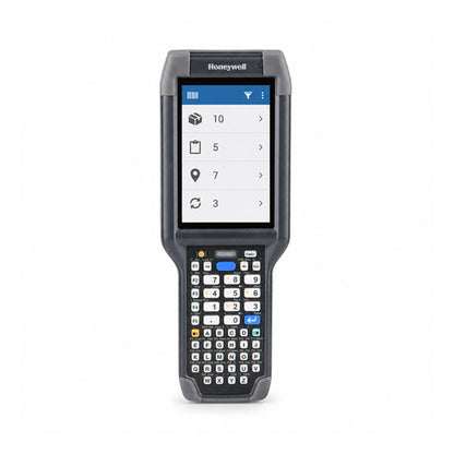 Terminal de mano Honeywell CK65 CK65-L0N-B8C214E en uso sobre fondo blanco