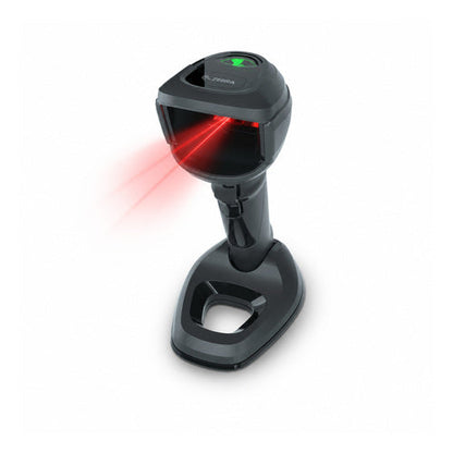 Lector de códigos de barras Zebra DS9908 negro DS9908-SRR0004ZZEU en uso sobre fondo blanco