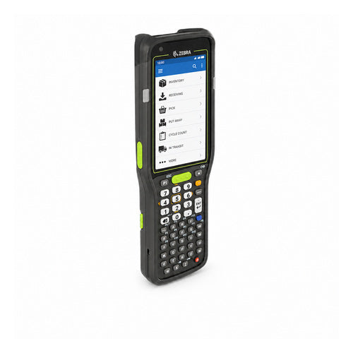 Terminal de mano Zebra MC34 negro MC345B-3G1M53SS-A6 en uso sobre fondo blanco